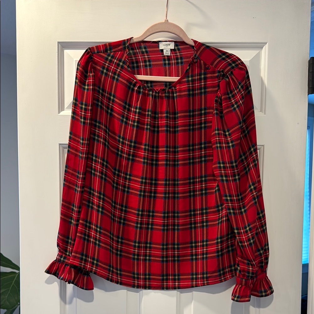 Red Plaid Long Sleeve Blouse